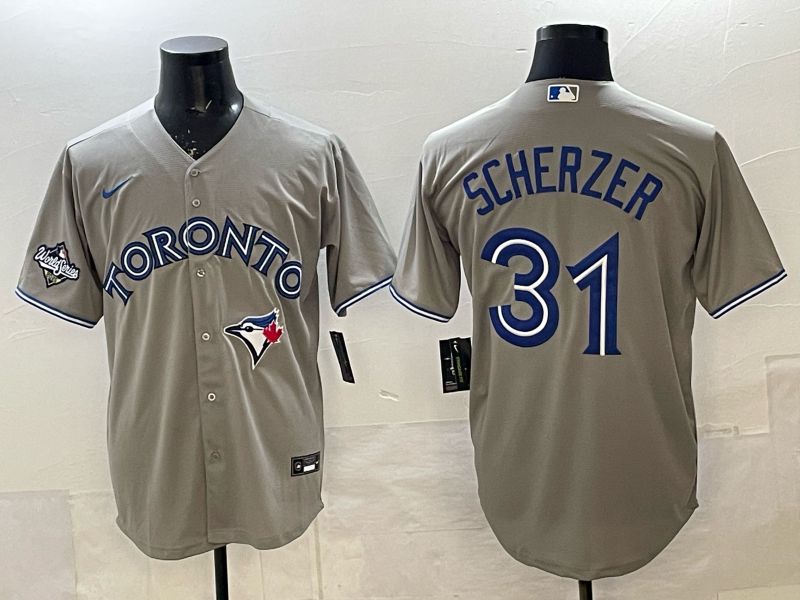 Men 2025 Nike Toronto Blue Jays #31 Scherzer Grey Game MLB Jersey 02